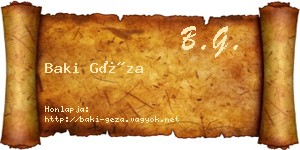 Baki Géza névjegykártya